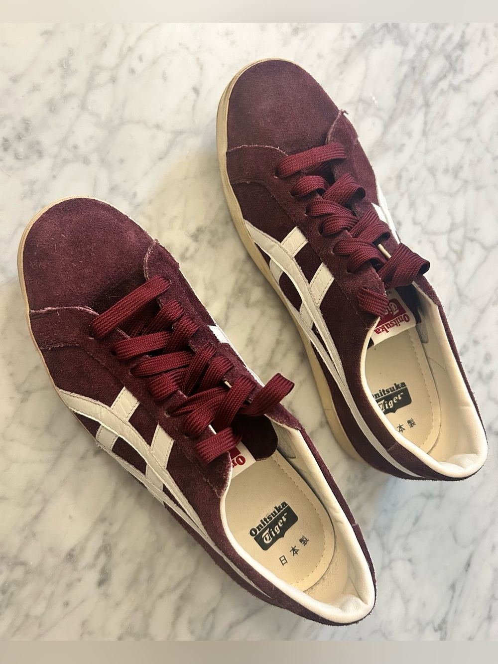 Onitsuka Tiger Burgundy Suede Sneakers with White Stripes - Picture 3 of 8